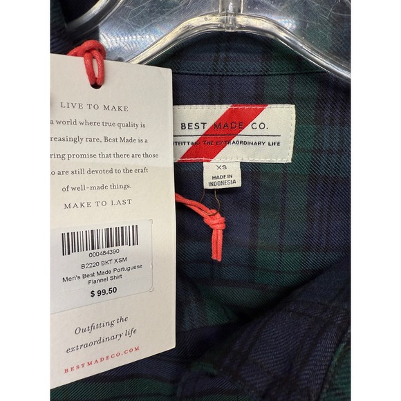 Best Made Co. Mens Portuguese Flannel Shirt XS Green Blue Plaid Button Up - Picture 2 of 5